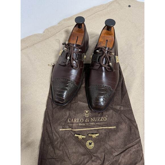 Carlo di Nuzzo Shoes Mens Size 9 Brown Ostrich Cap Toe Dress Oxford Made Italy
